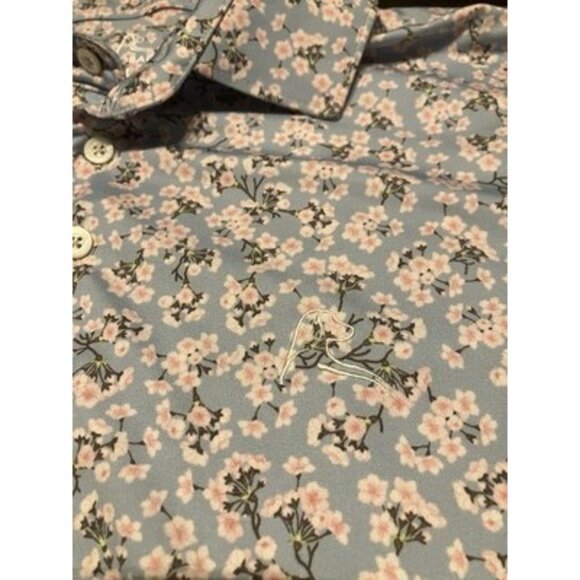 Rhoback Men's Large Green Floral Short Sleeve Polo Shirt Golf Casual Comfort - Picture 2 of 4